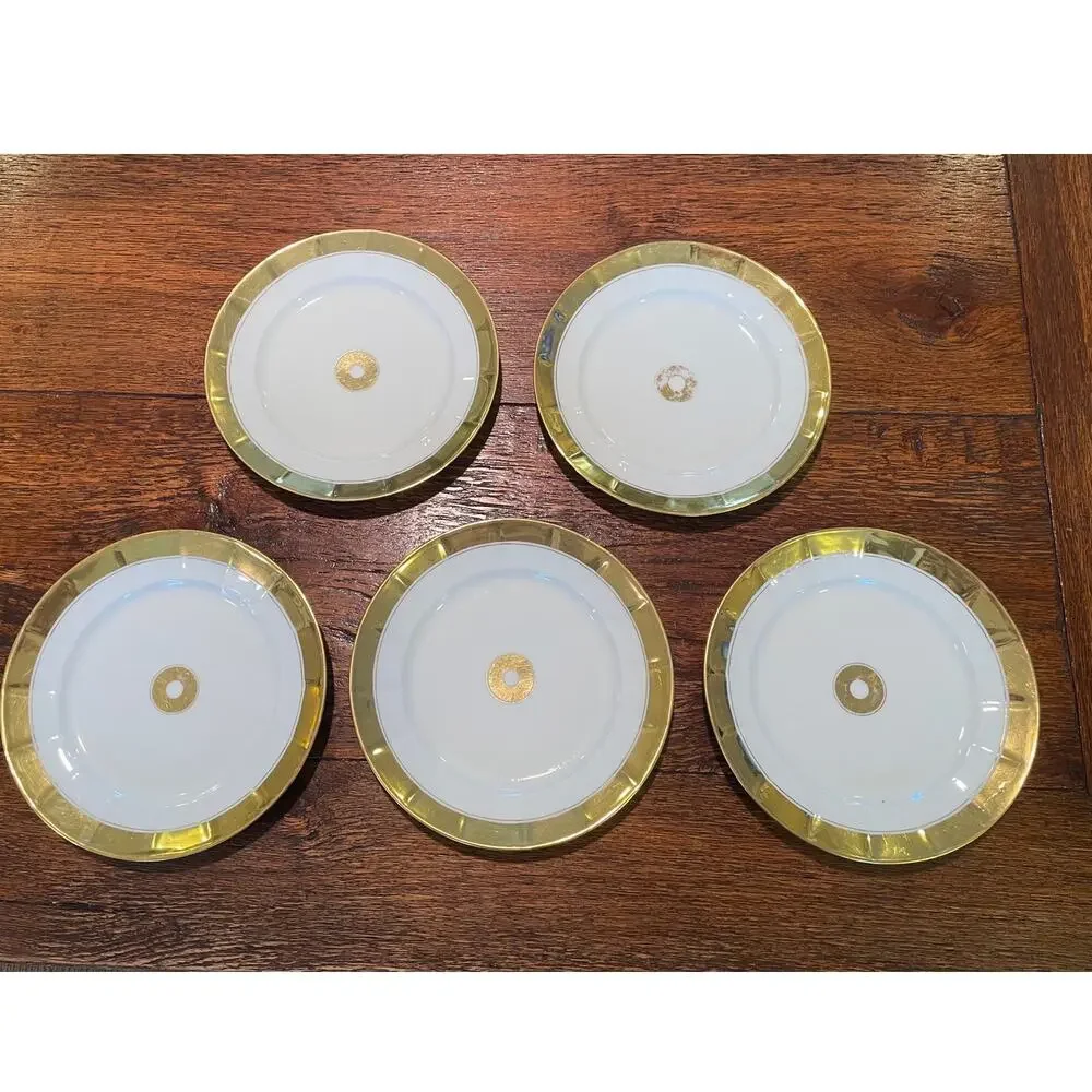 Old Paris White and Gold Porcelain Dessert Plates, Salad Plates, Set of 5